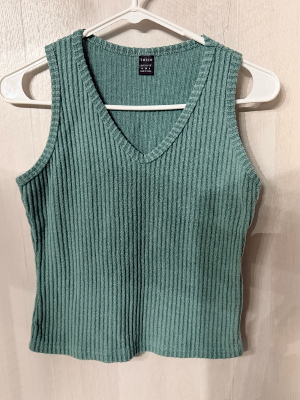 SHEIN Teal Ribbed V-Neck Knit Tank Top